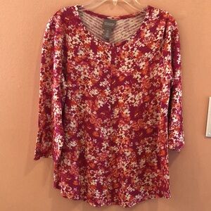 COPY - Chico's Blouse Coral Pink Orange Floral Top Shirt Size 0 Small 3/4 sleev…